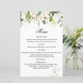 White Roses Greenery Wedding Menu Papieren Blad (Staand voorkant)