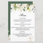 White Roses Greenery Wedding Menu Papieren Blad (Voorkant / Achterkant)