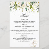 White Roses Greenery Wedding Menu Papieren Blad (Voorkant)