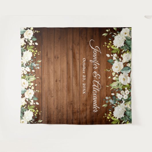 White Roses Greenery Wedding Photo Booth Backdrop Wandkleed (Voorkant (horizontaal))