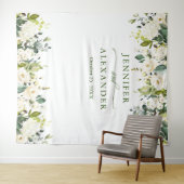 White Roses Greenery Wedding Photo Booth Backdrop Wandkleed (In Situ (horizontaal))