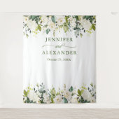 White Roses Greenery Wedding Photo Booth Backdrop Wandkleed (Voorkant)