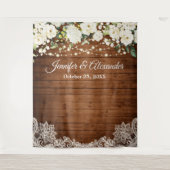 White Roses Greenery Wedding Photo Booth Backdrop Wandkleed (Voorkant)