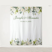 White Roses Greenery Wedding Photo Booth Backdrop Wandkleed (Voorkant)