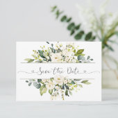 White Roses Greenery Wedding Save the Date (Staand voorkant)