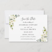 White Roses Greenery Wedding Save the Date (Achterkant)