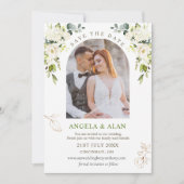 White Roses Greenery Wedding Save the Date Kaart (Voorkant)