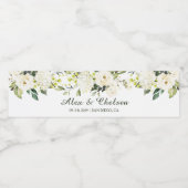 White Roses Greenery Wedding Waterfles Etiket (Enkel label)