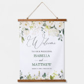White Roses Greenery Wedding Welcome Sign Tapestry Hangend Wandkleed (Voorkant)