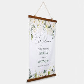 White Roses Greenery Wedding Welcome Sign Tapestry Hangend Wandkleed (Gebogen)