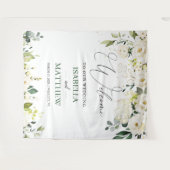 White Roses Greenery Wedding Welcome Sign Tapestry Wandkleed (Voorkant (horizontaal))