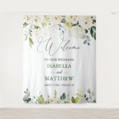 White Roses Greenery Wedding Welcome Sign Tapestry Wandkleed (Voorkant)