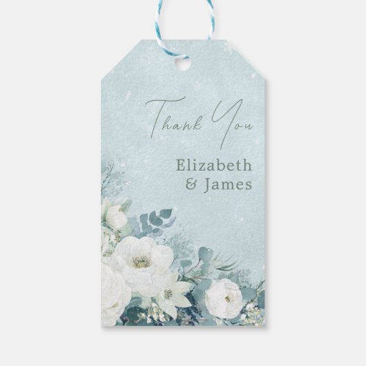 White Roses Hellebores Silver Eucalyptus Wedding Cadeaulabel (Achterkant)