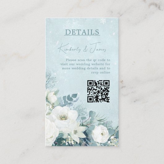 White Roses Hellebores Silver Eucalyptus Wedding Informatiekaartje (Voorkant)