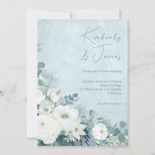 White Roses Hellebores Silver Eucalyptus Wedding Kaart (Voorkant)