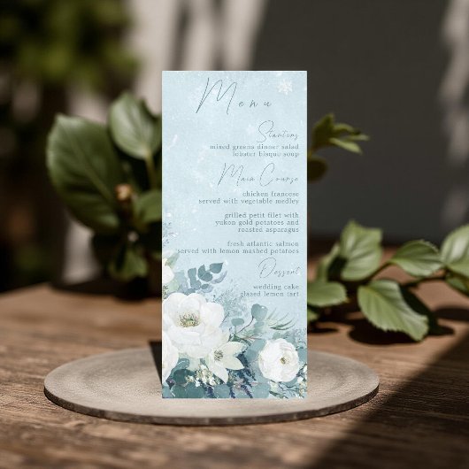 White Roses Hellebores Silver Eucalyptus Wedding Menu