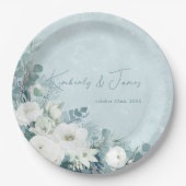 White Roses Hellebores Silver Eucalyptus Wedding Papieren Bordje (Voorkant)