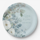White Roses Hellebores Silver Eucalyptus Wedding Papieren Bordje (Voorkant)