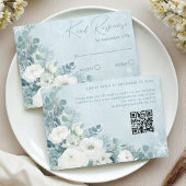 White Roses Hellebores Silver Eucalyptus Wedding RSVP Kaartje