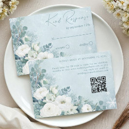 White Roses Hellebores Silver Eucalyptus Wedding RSVP Kaartje