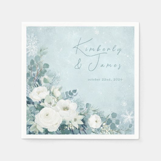 White Roses Hellebores Silver Eucalyptus Wedding Servet (Voorkant)