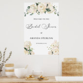 White Roses hydrangeas greenery welkomstbord Poster (Keuken)