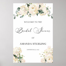 White Roses hydrangeas greenery welkomstbord Poster