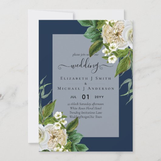 WHITE ROSES Invitations WEDDING CHIC Kaart (Voorkant)