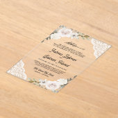 White Roses Lace Islamic Muslim Wedding Acryl Uitnodigingen (Laagn)