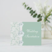 White Roses & Lace Mint Green Wedding Invitation Kaart (Staand voorkant)