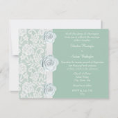White Roses & Lace Mint Green Wedding Invitation Kaart (Achterkant)