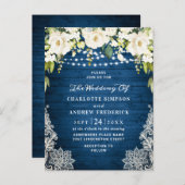 White Roses Lace Rustic Wedding Invitation Card Briefkaart (Voorkant / Achterkant)