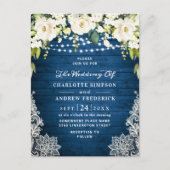 White Roses Lace Rustic Wedding Invitation Card Briefkaart (Voorkant)
