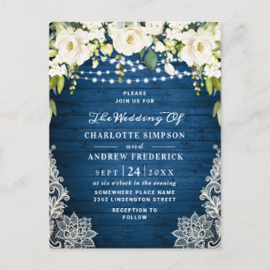 White Roses Lace Rustic Wedding Invitation Card Briefkaart