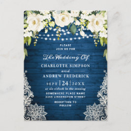 White Roses Lace Rustic Wedding Invitation Card Briefkaart