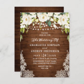 White Roses Lace Rustic Wedding Invitation Card Briefkaart (Voorkant / Achterkant)