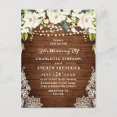 White Roses Lace Rustic Wedding Invitation Card Briefkaart (Voorkant)