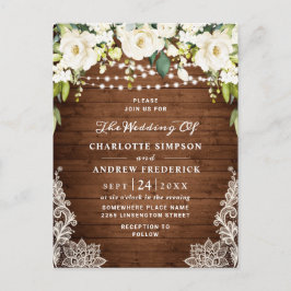 White Roses Lace Rustic Wedding Invitation Card Briefkaart