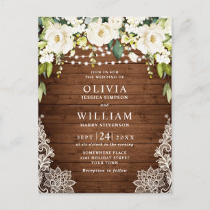 White Roses Lace Rustic Wedding Invitation Card Briefkaart