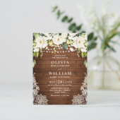 White Roses Lace Rustic Wedding Invitation Card Briefkaart (Staand voorkant)