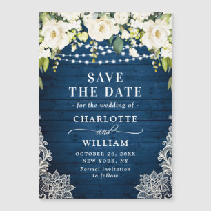 White Roses Lace Save the Date Magnetische Kaart