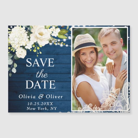 White Roses Lace Save the Date Magnetische Kaart (Voorkant)