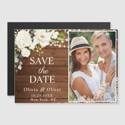 White Roses Lace Save the Date Magnetische Kaart (Voorkant / Achterkant)