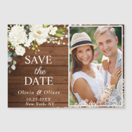 White Roses Lace Save the Date Magnetische Kaart