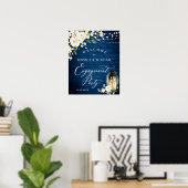 White Roses Lantern Blue Wood Engagement Party Poster (Thuiskantoor)