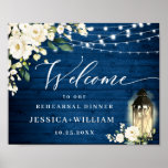 White Roses Lantern Blue Wood Rehearsal Dinner Poster<br><div class="desc">Als je hulp nodig hebt,  neem dan contact met me op.</div>