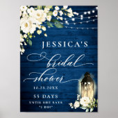 White Roses Lantern Blue Wood Vrijgezellenfeest Poster (Voorkant)