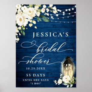 White Roses Lantern Blue Wood Vrijgezellenfeest Poster