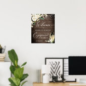 White Roses Lantern Rustic Wood Engagement Party Poster (Thuiskantoor)