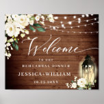 White Roses Lantern Rustic Wood Rehearsal Dinner Poster<br><div class="desc">Als je hulp nodig hebt,  neem dan contact met me op.</div>